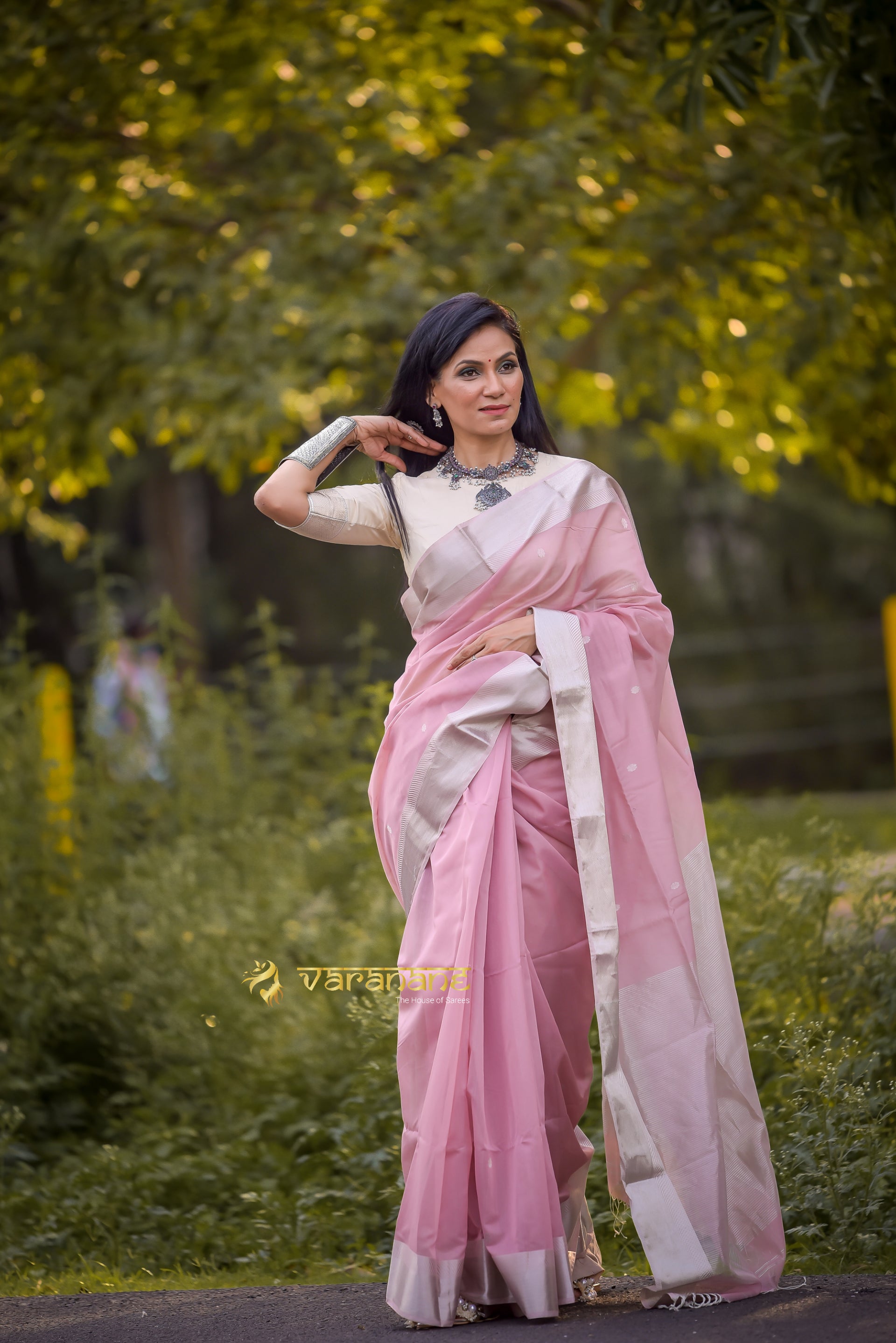 Soft pink sico Maheshwari saree