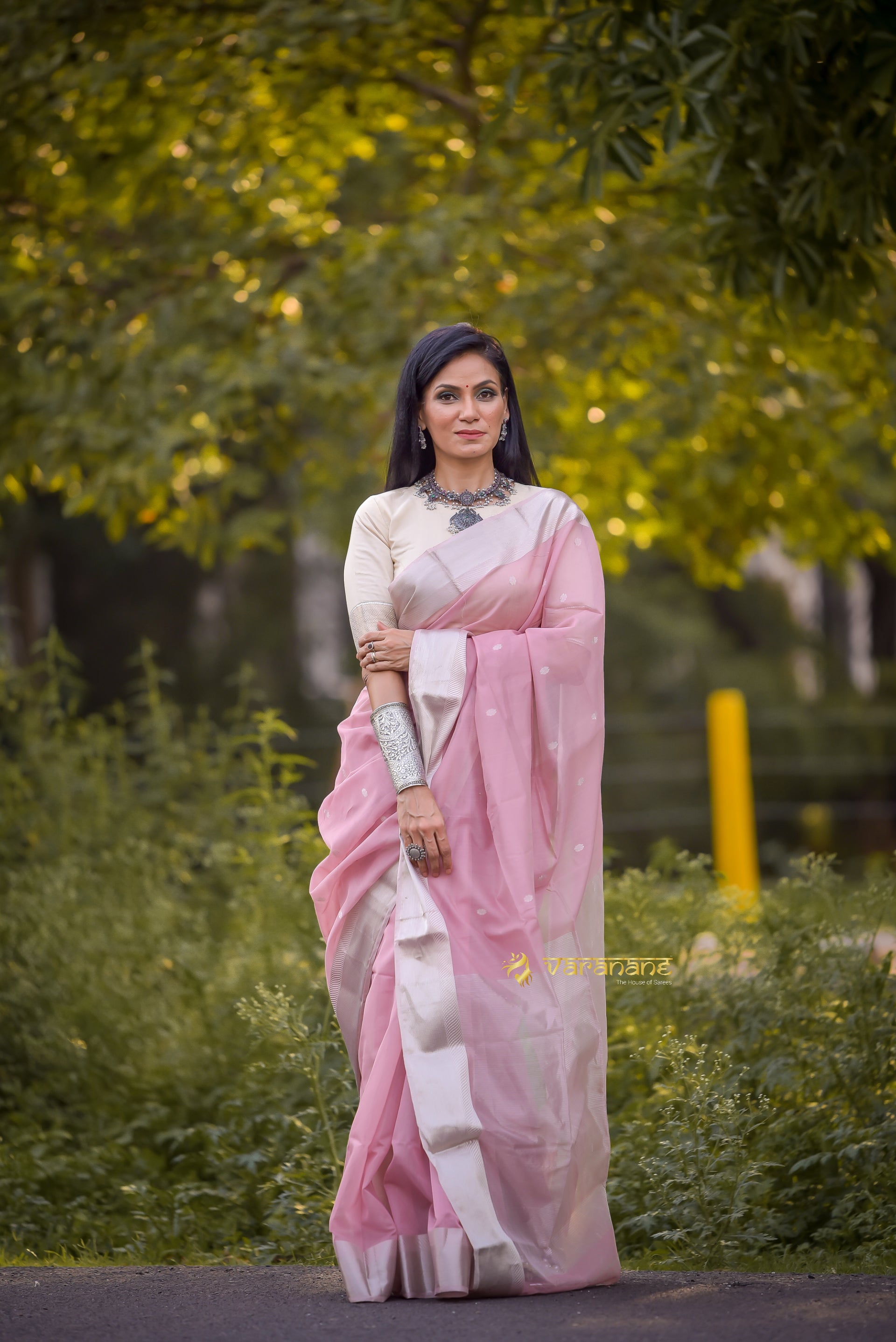 Soft pink sico Maheshwari saree