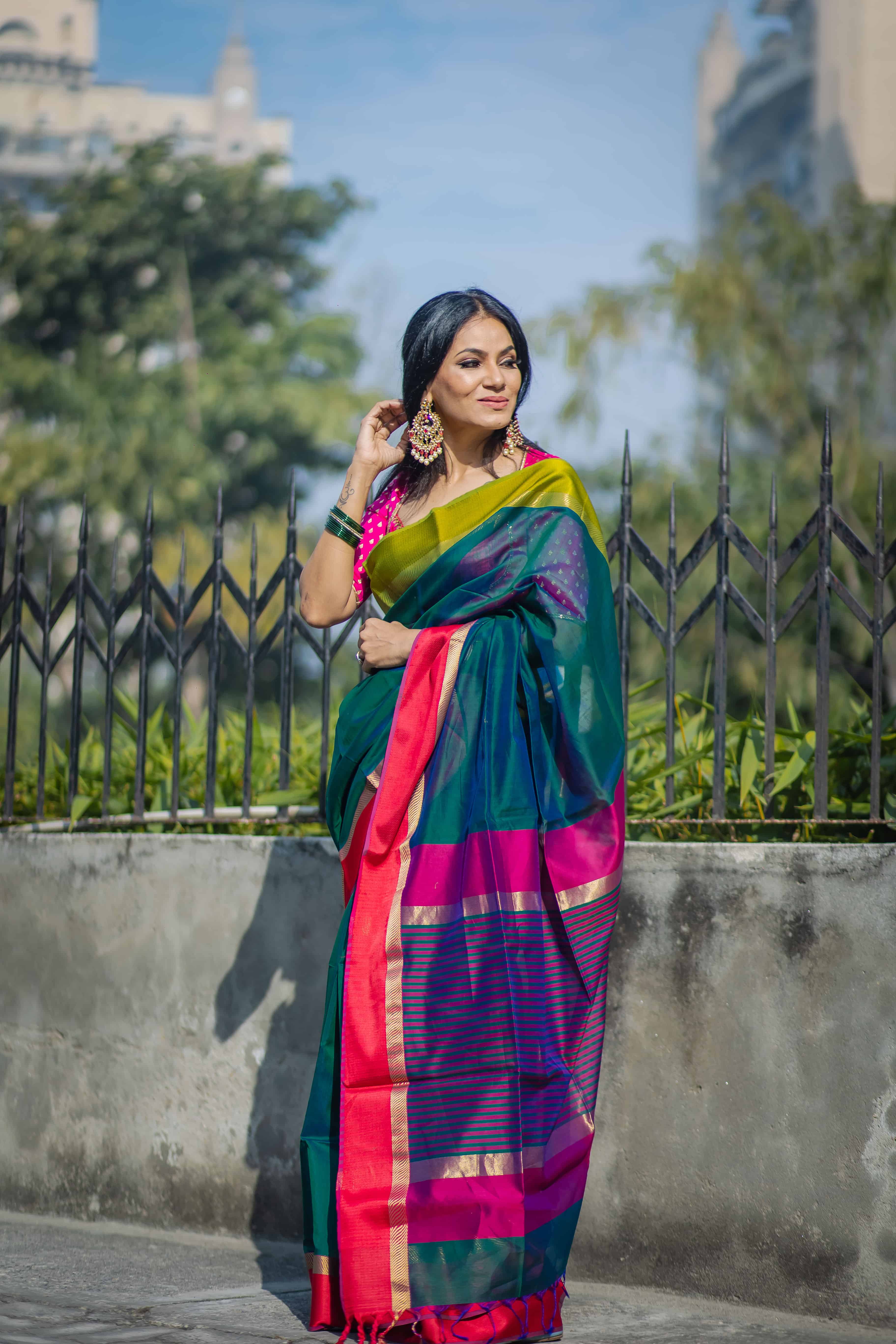 Dual Border Sand Treasure Saree peacock blue