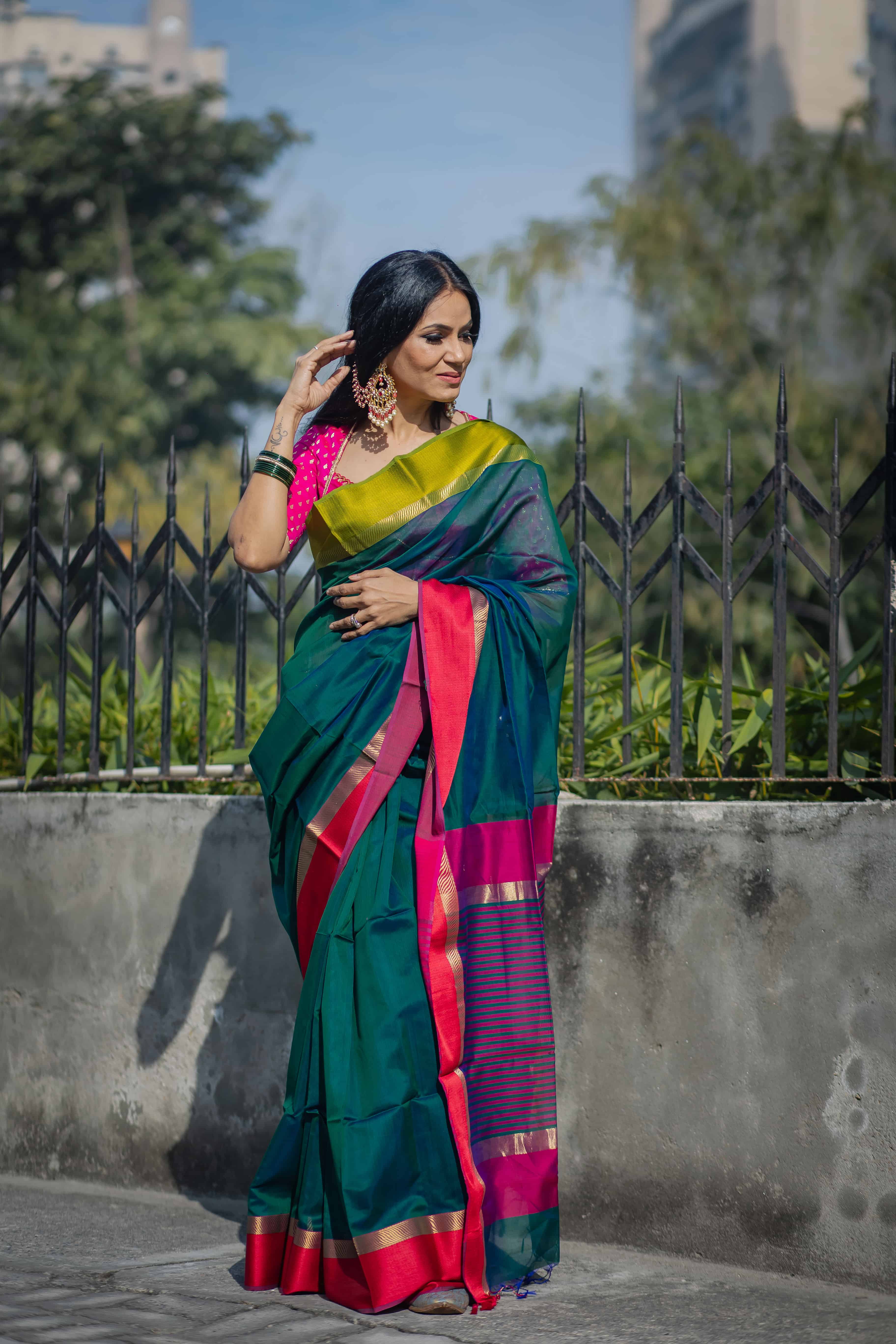 Dual Border Sand Treasure Saree peacock blue