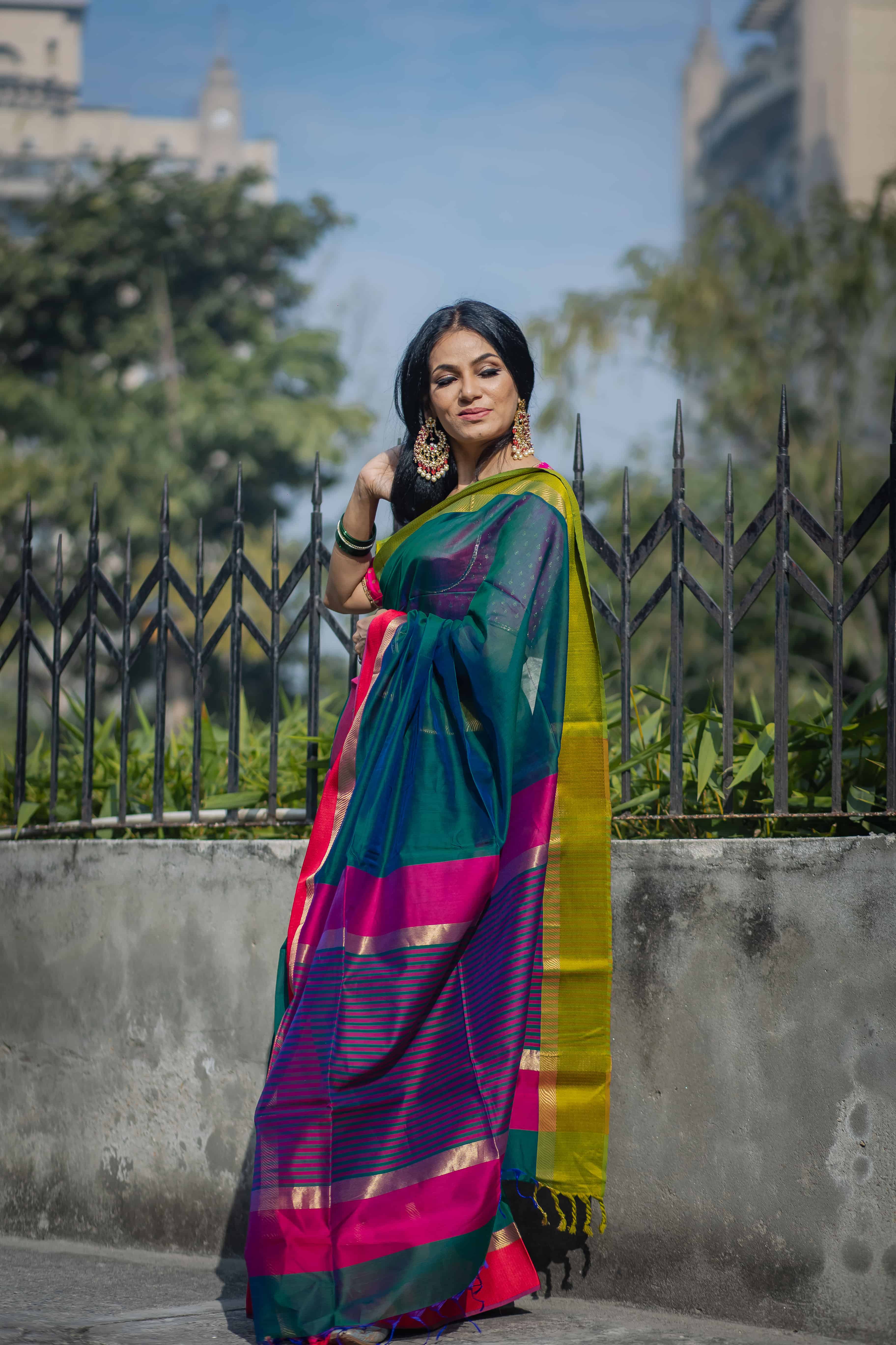 Dual Border Sand Treasure Saree peacock blue