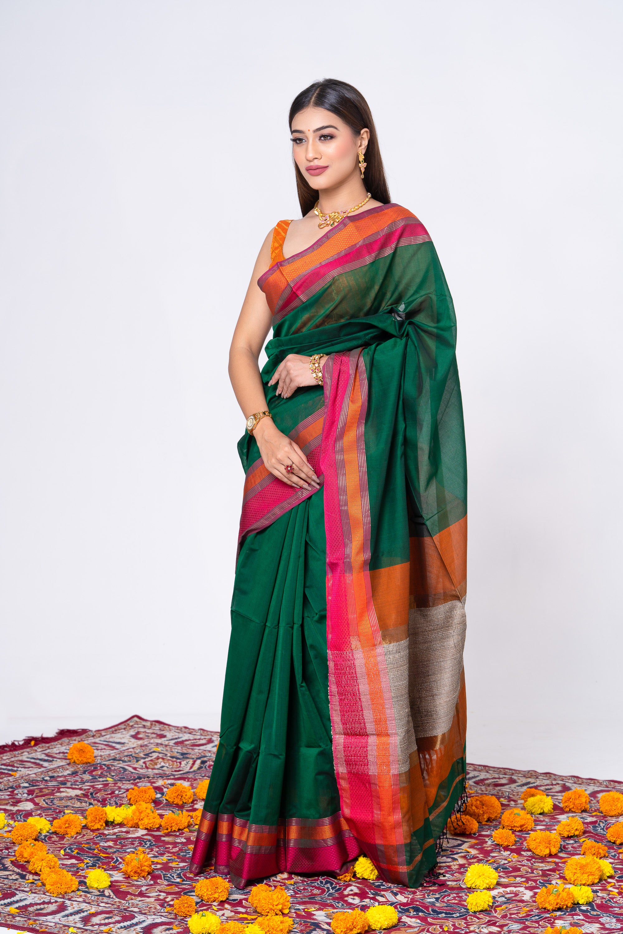 Resham Diya Border - Forest Green