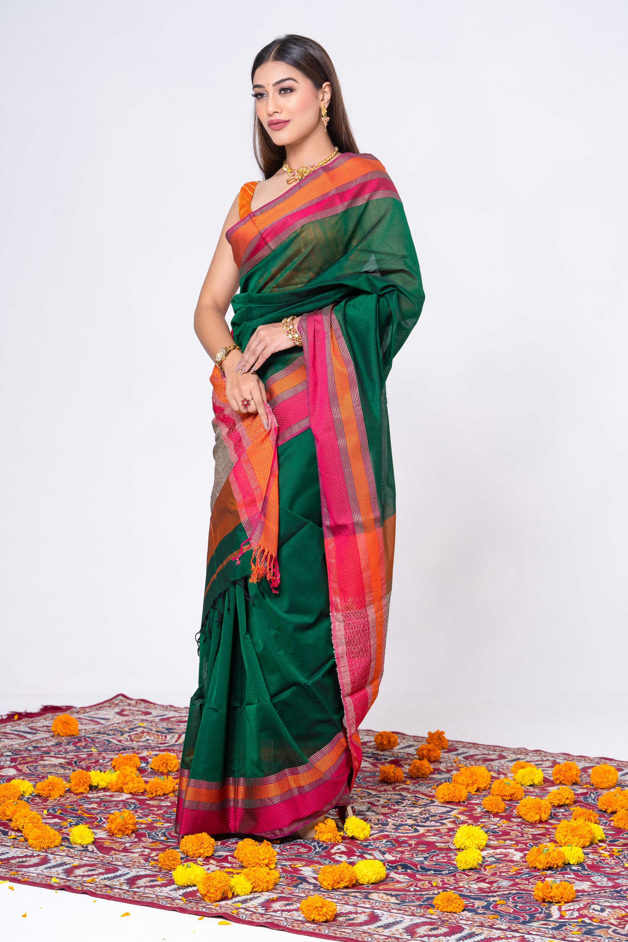 Resham Diya Border - Forest Green