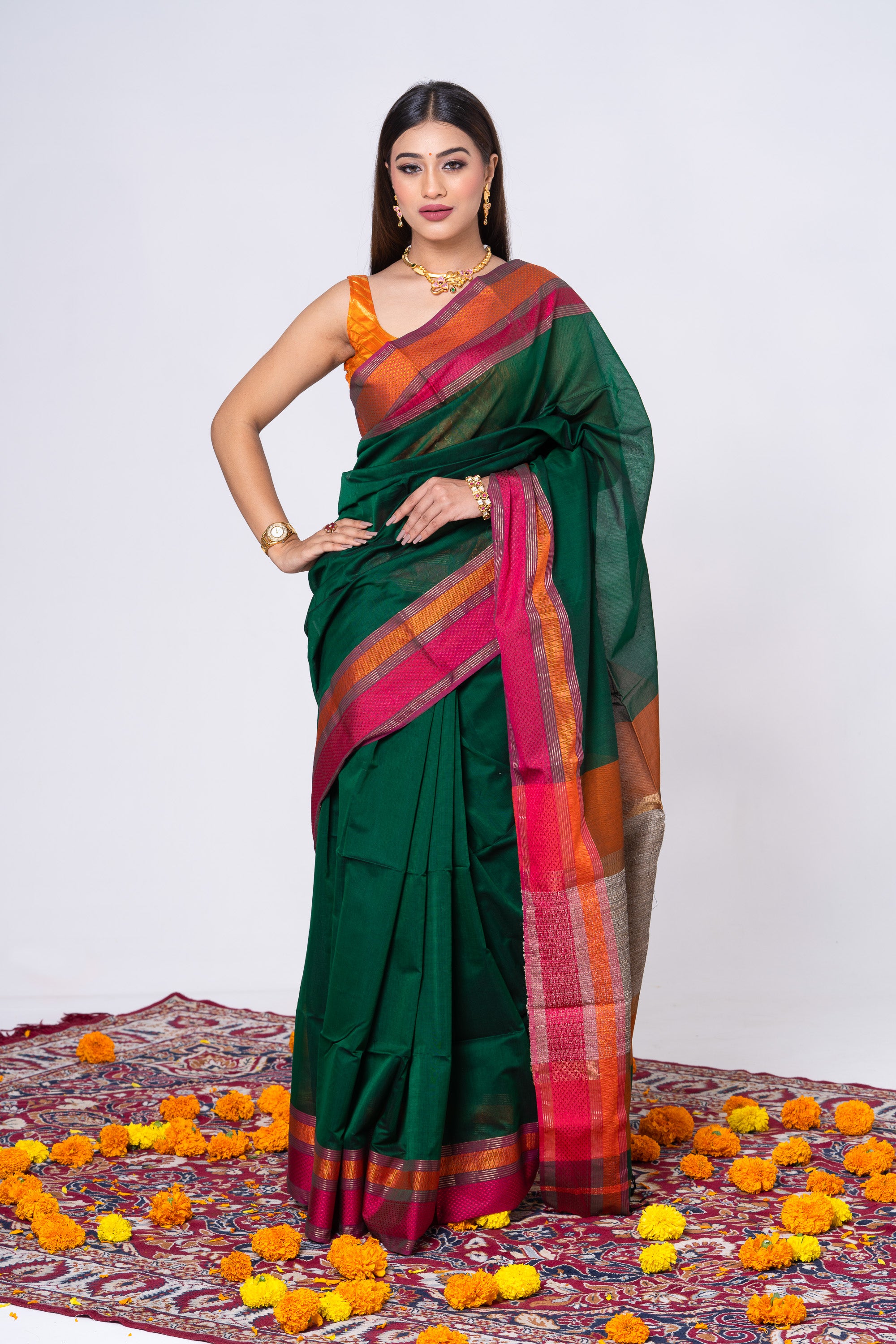 Resham Diya Border - Forest Green