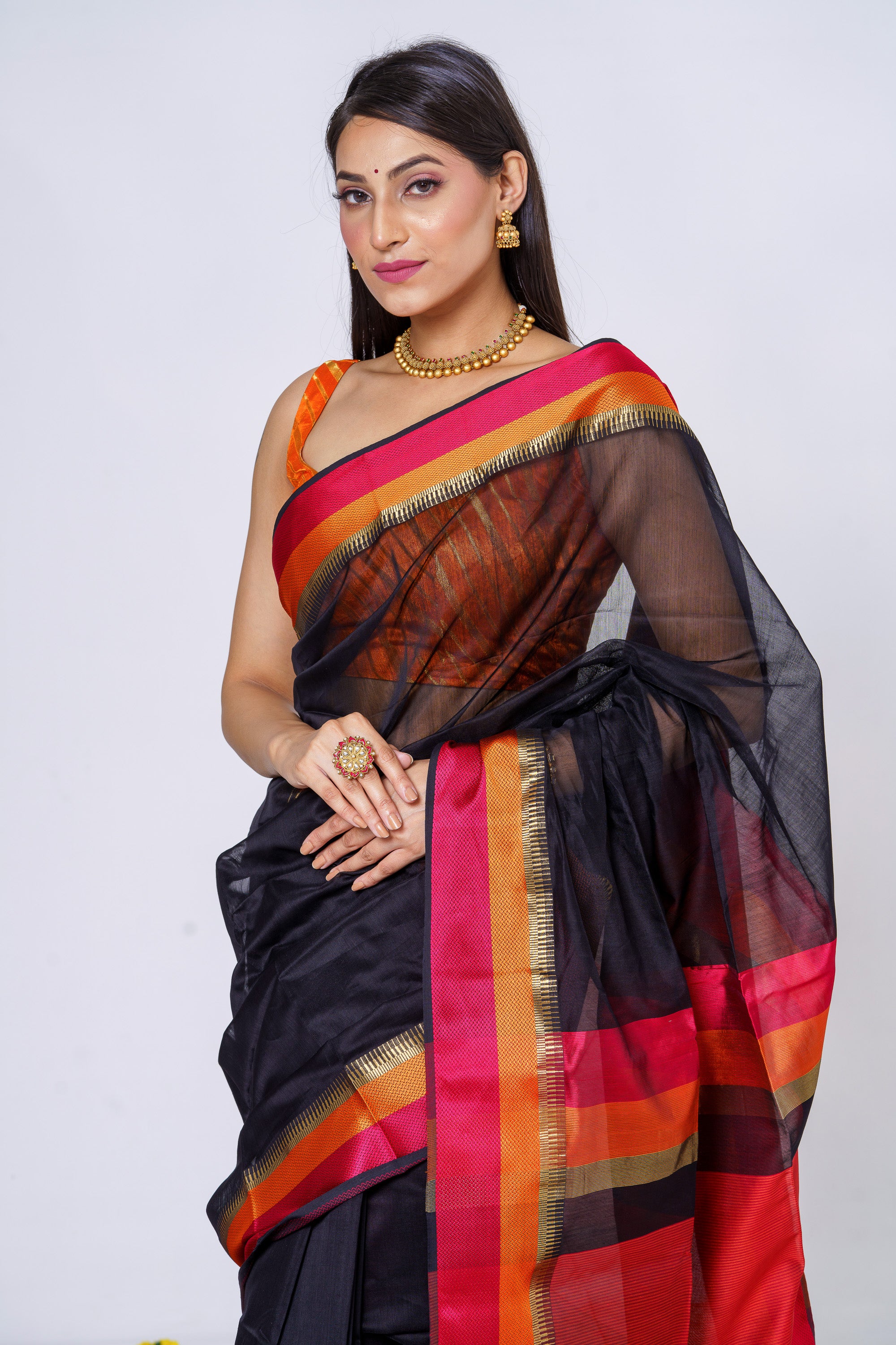 Black Current Maheshwari Saree