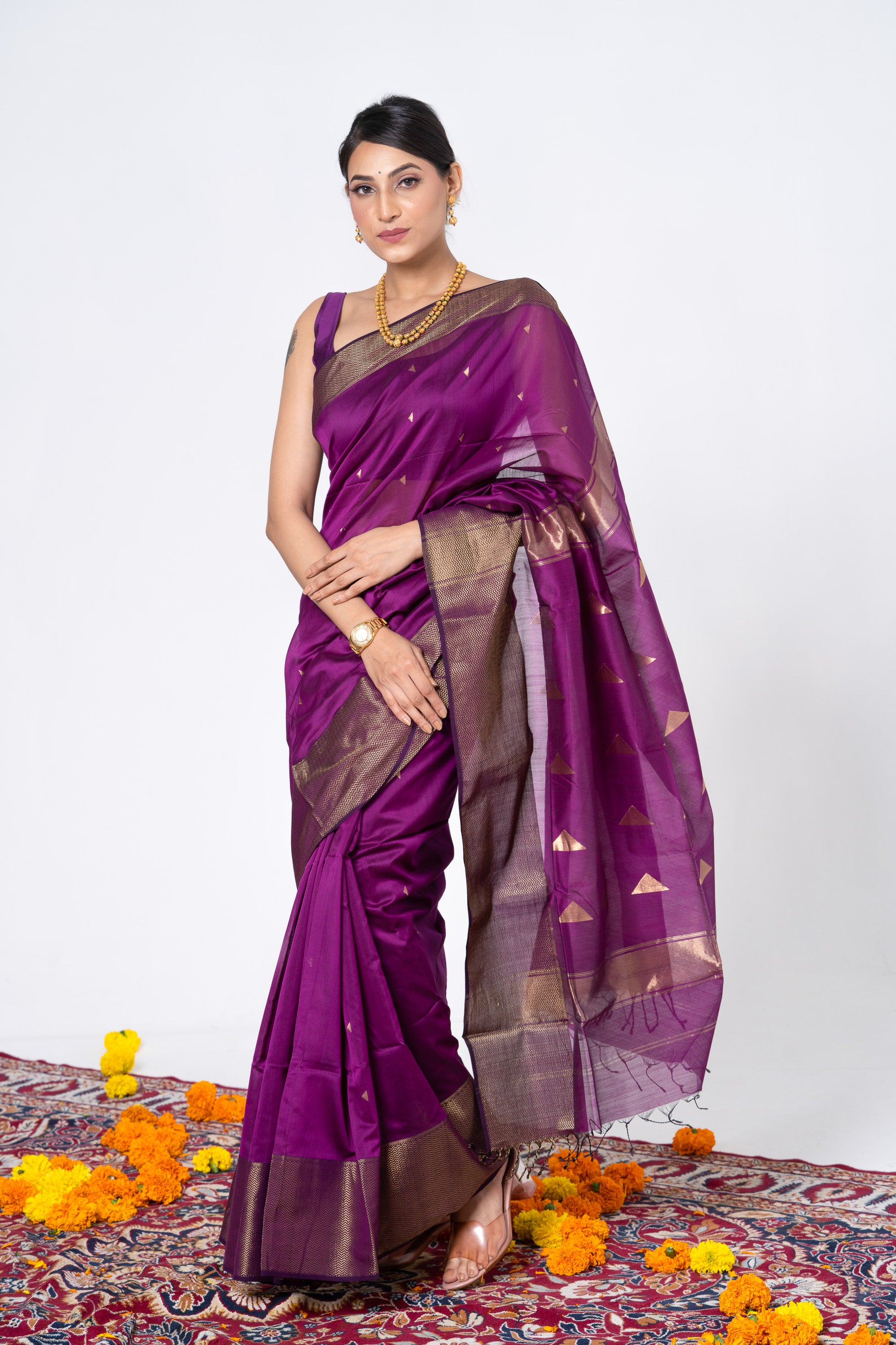 Purple Triangular Motif Saree