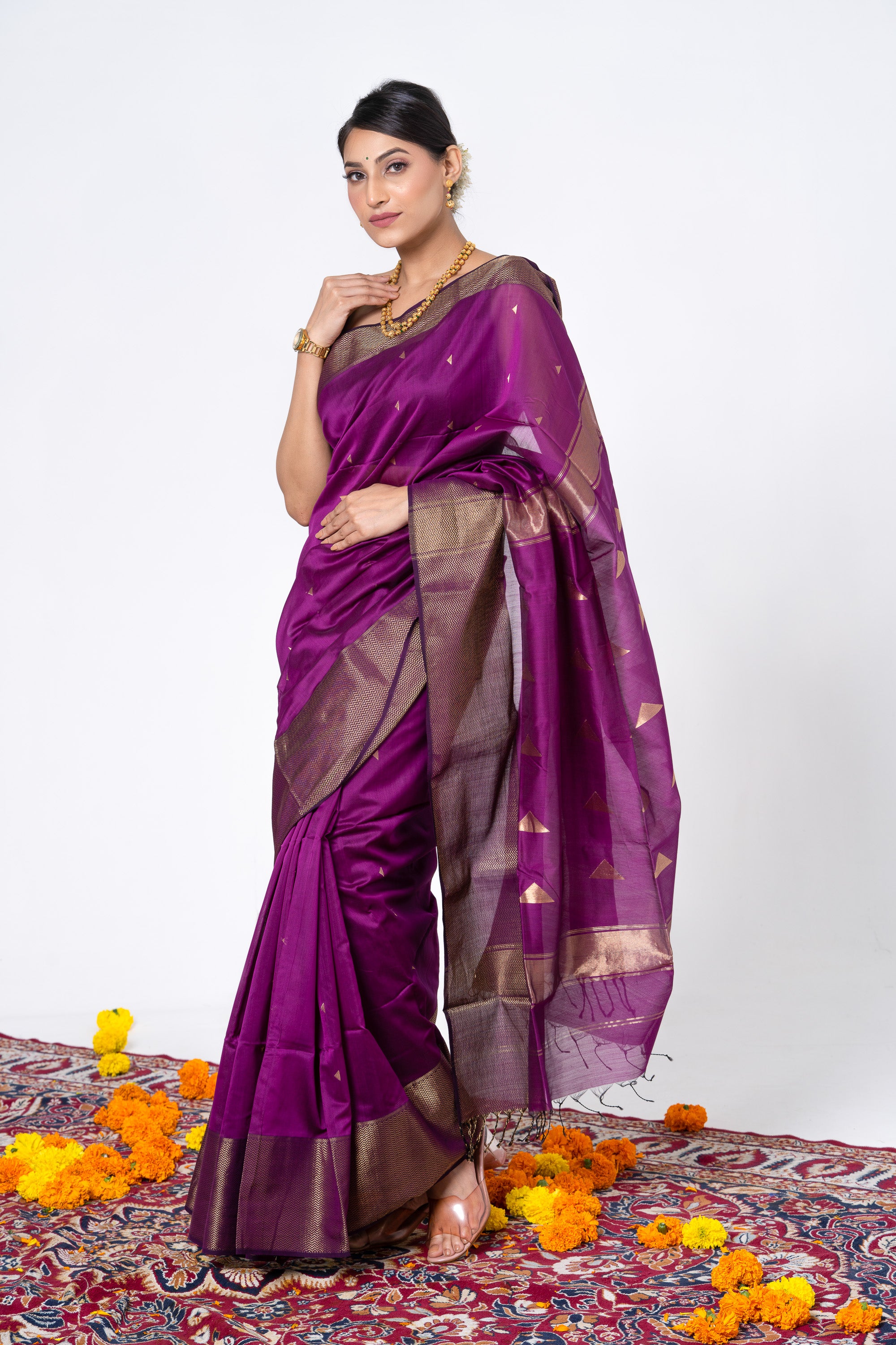 Purple Triangular Motif Saree