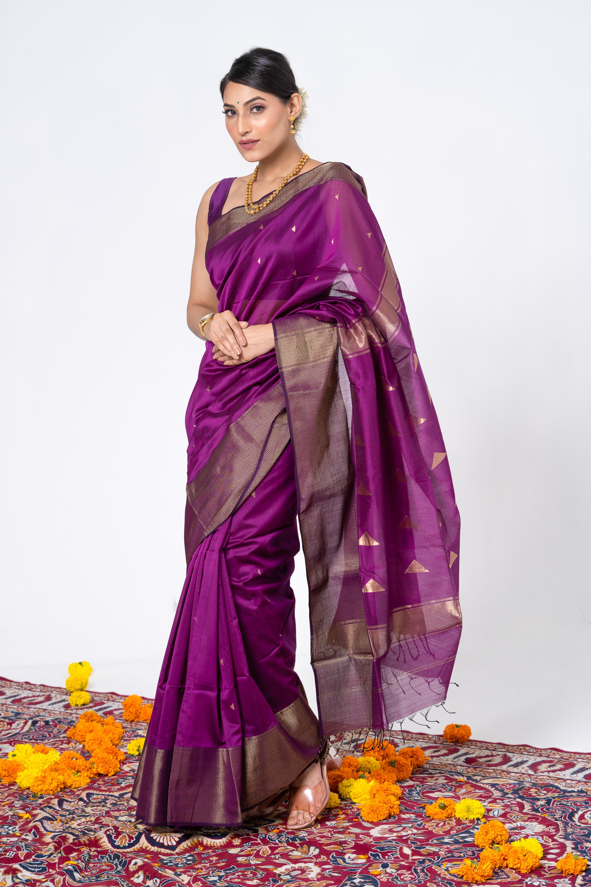 Purple Triangular Motif Saree