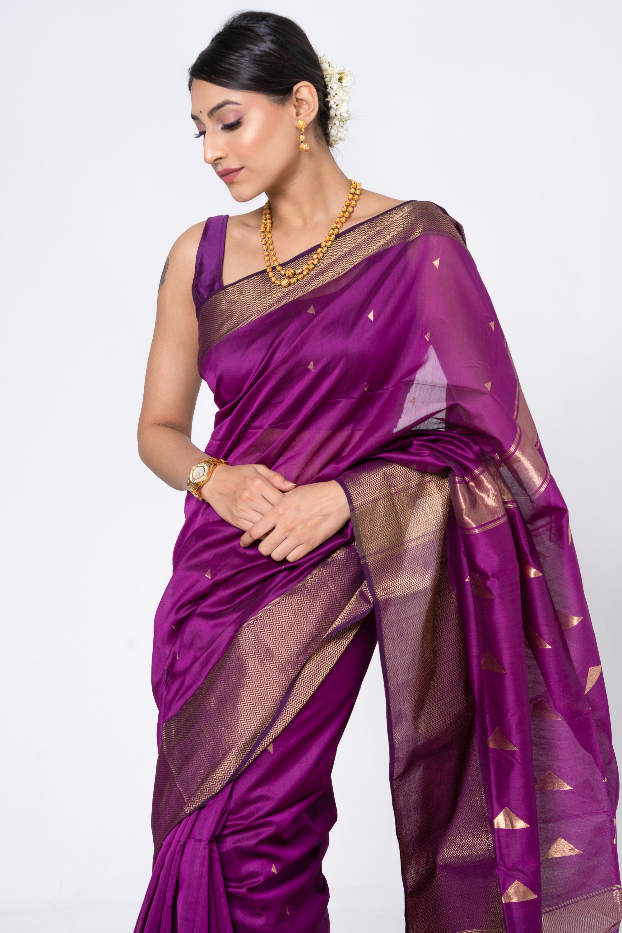 Purple Triangular Motif Saree