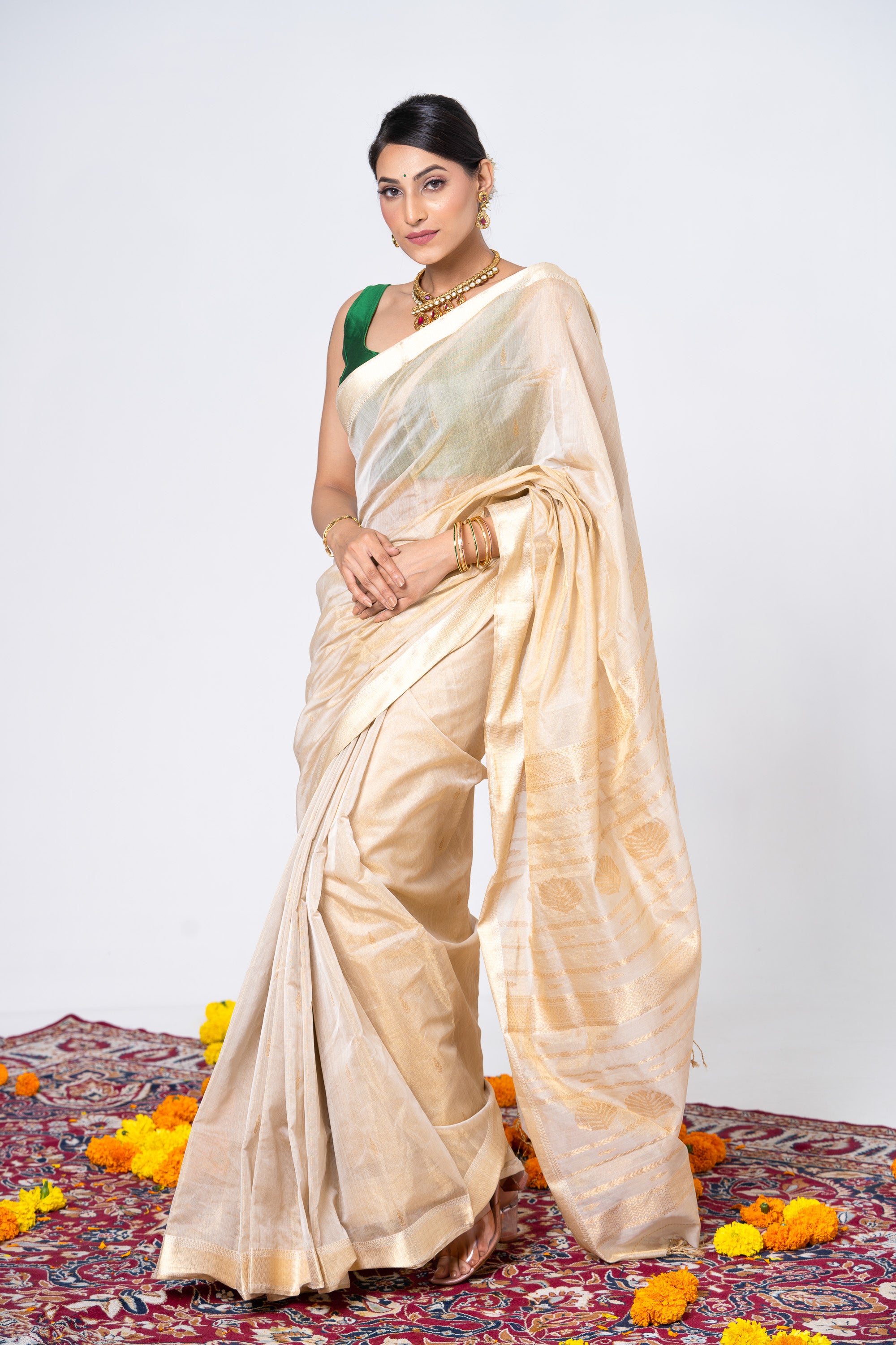 Golden White Tissue Saree