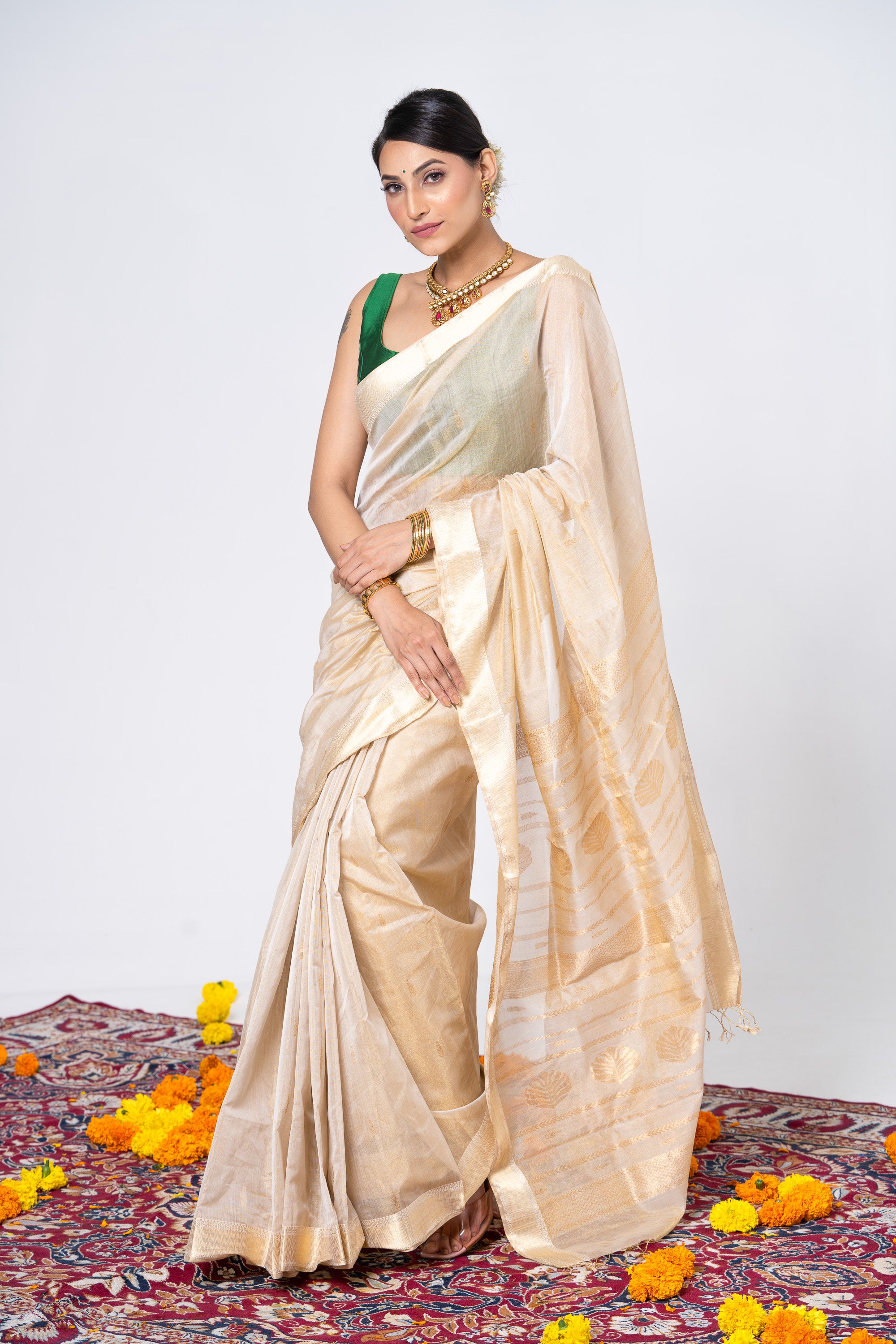 Golden White Tissue Saree