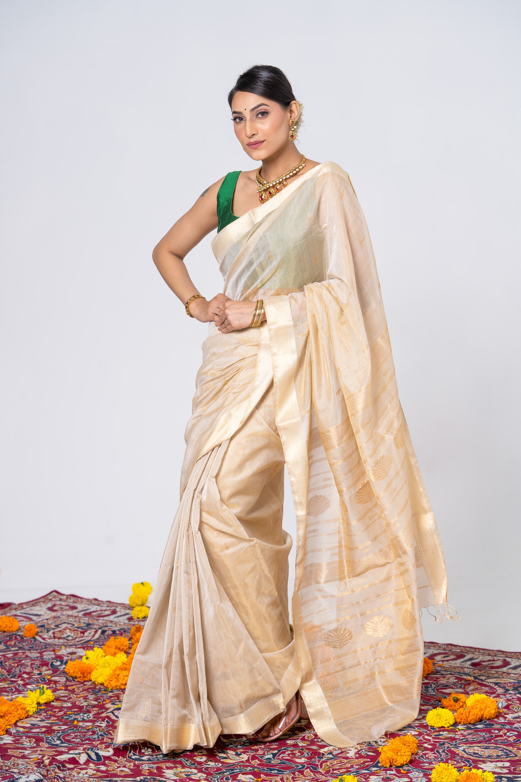 Golden White Tissue Saree