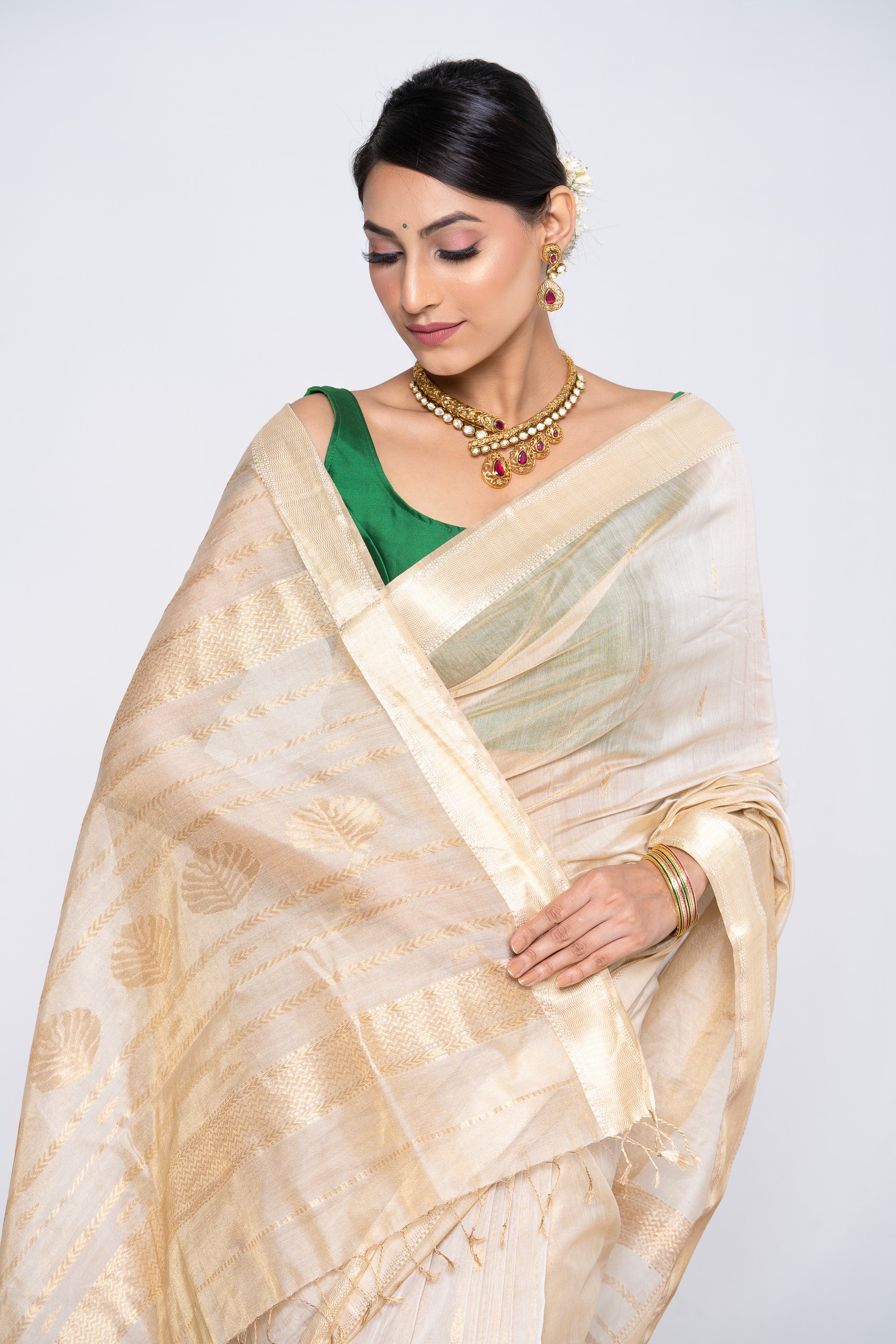 Golden White Tissue Saree