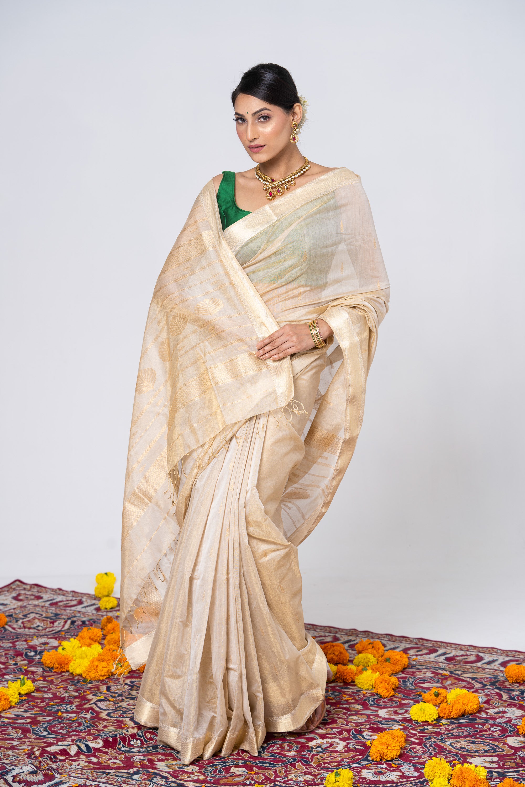 Golden White Tissue Saree