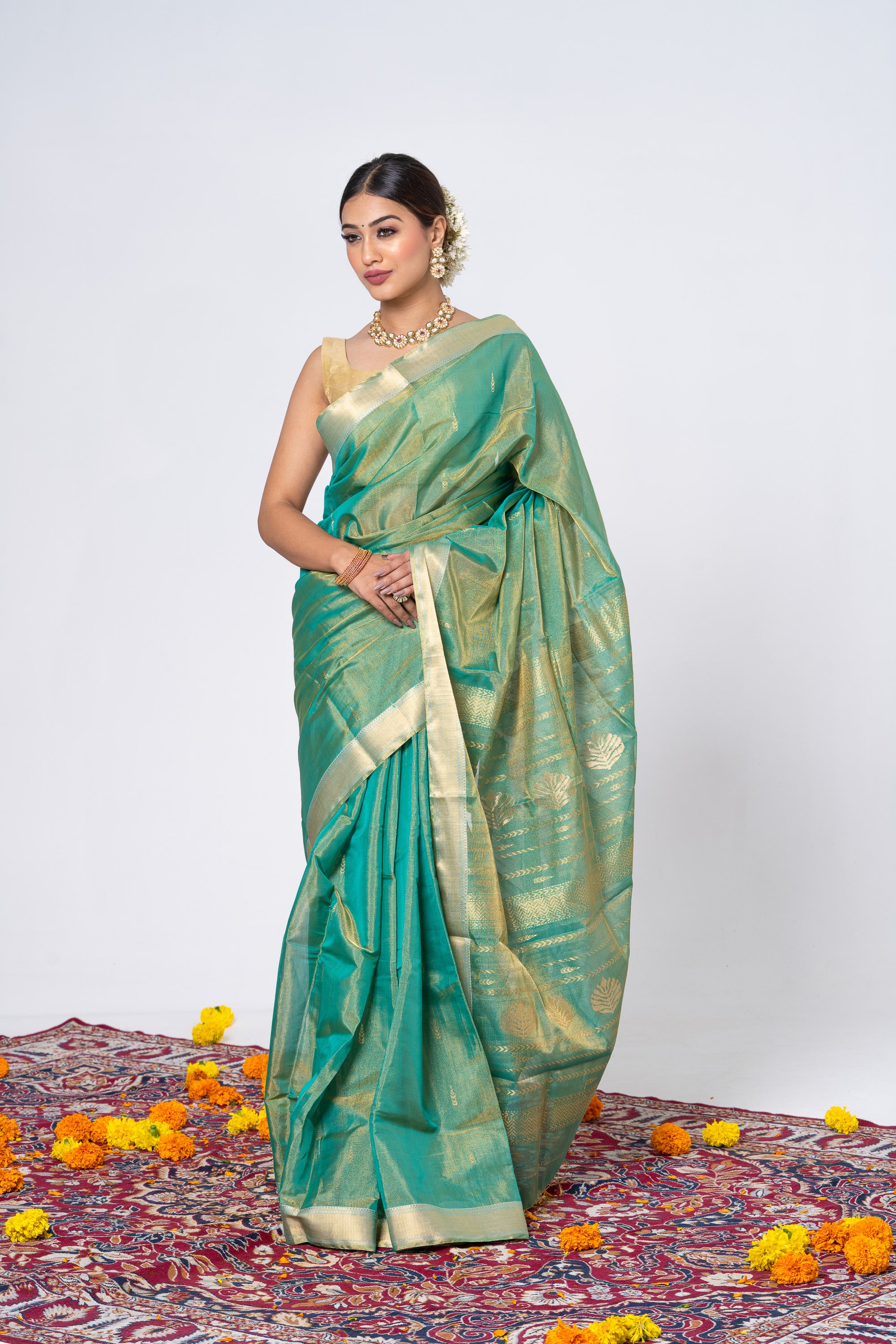 Turquoise Tissue Saree