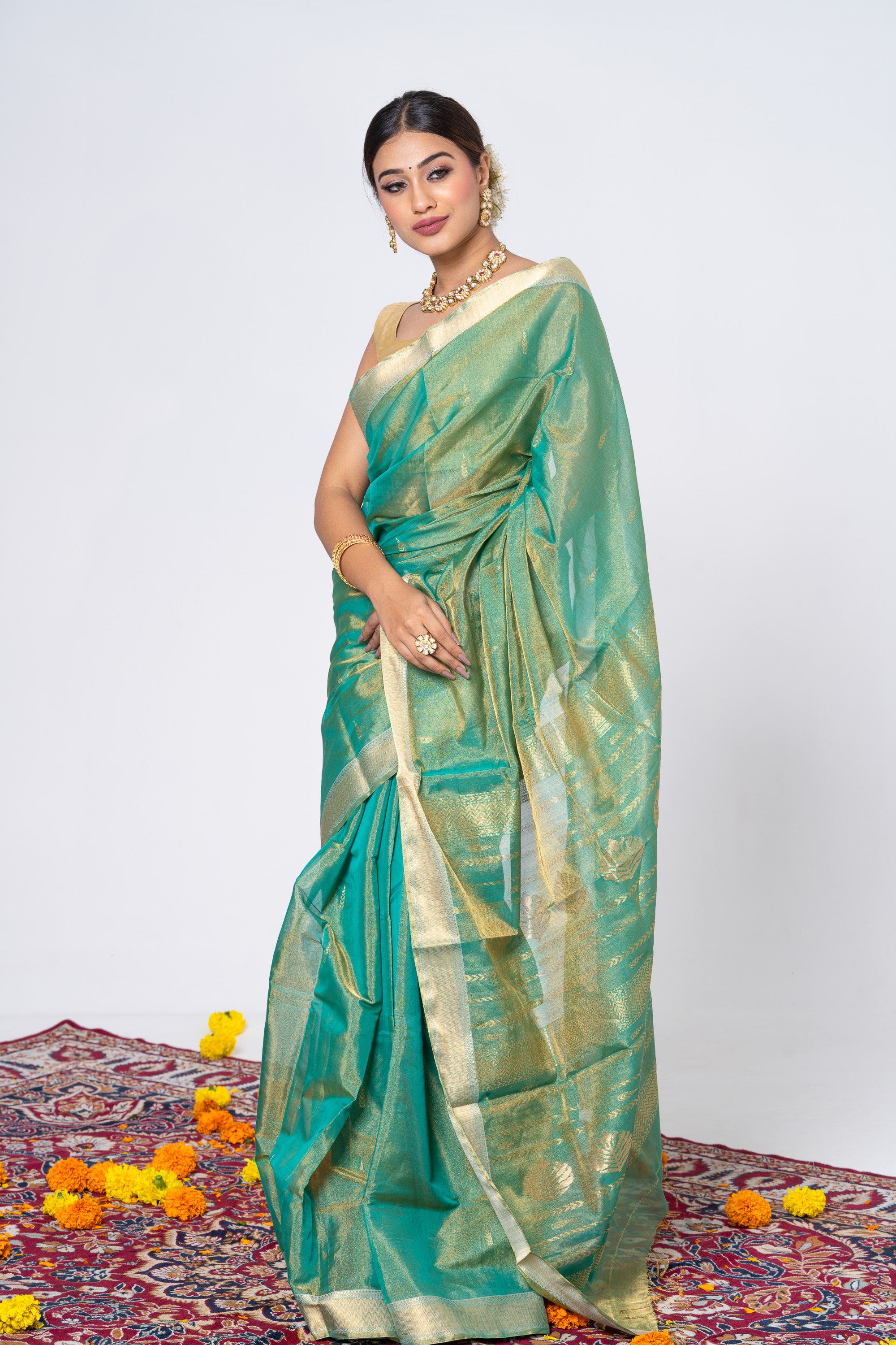 Turquoise Tissue Saree