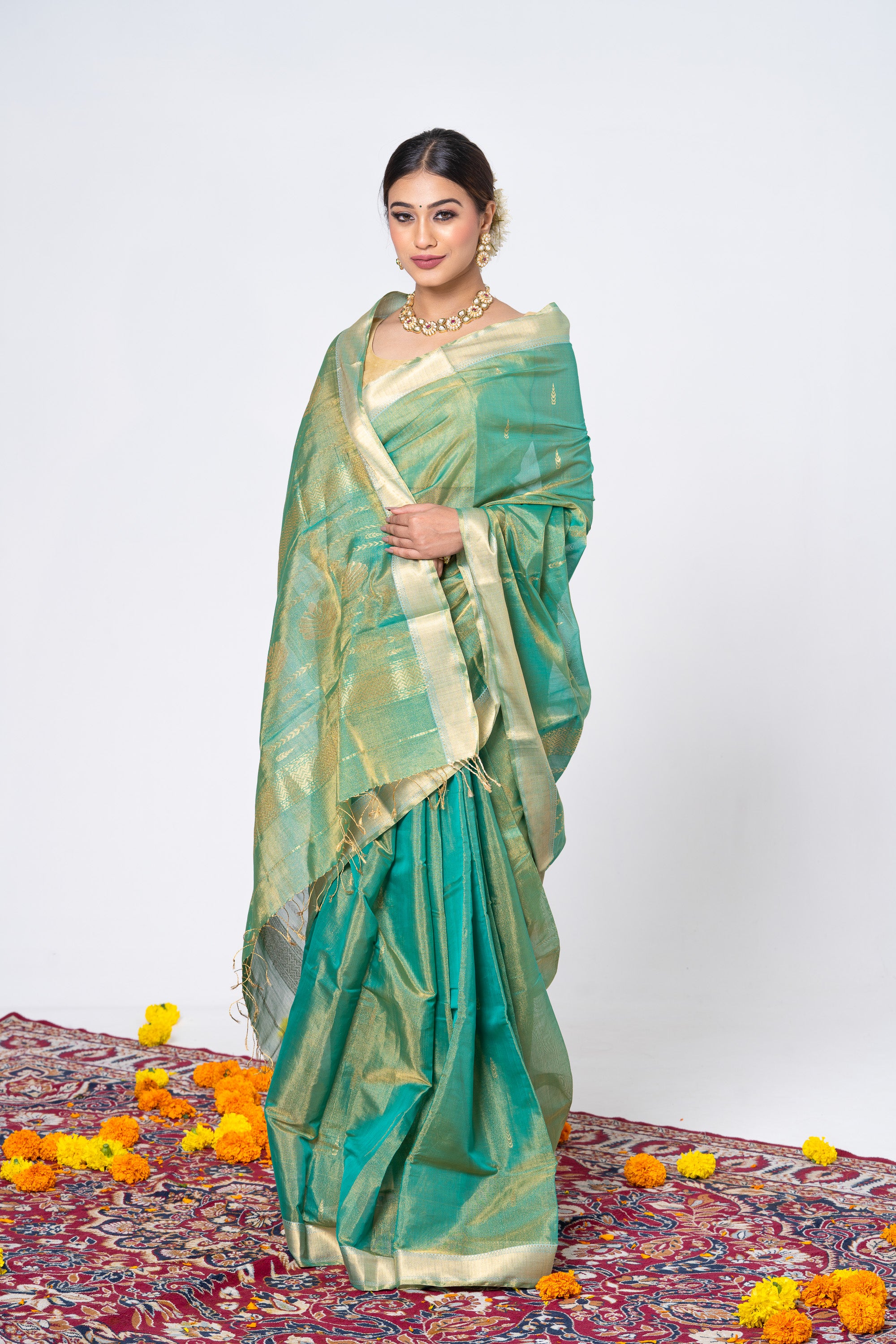 Turquoise Tissue Saree