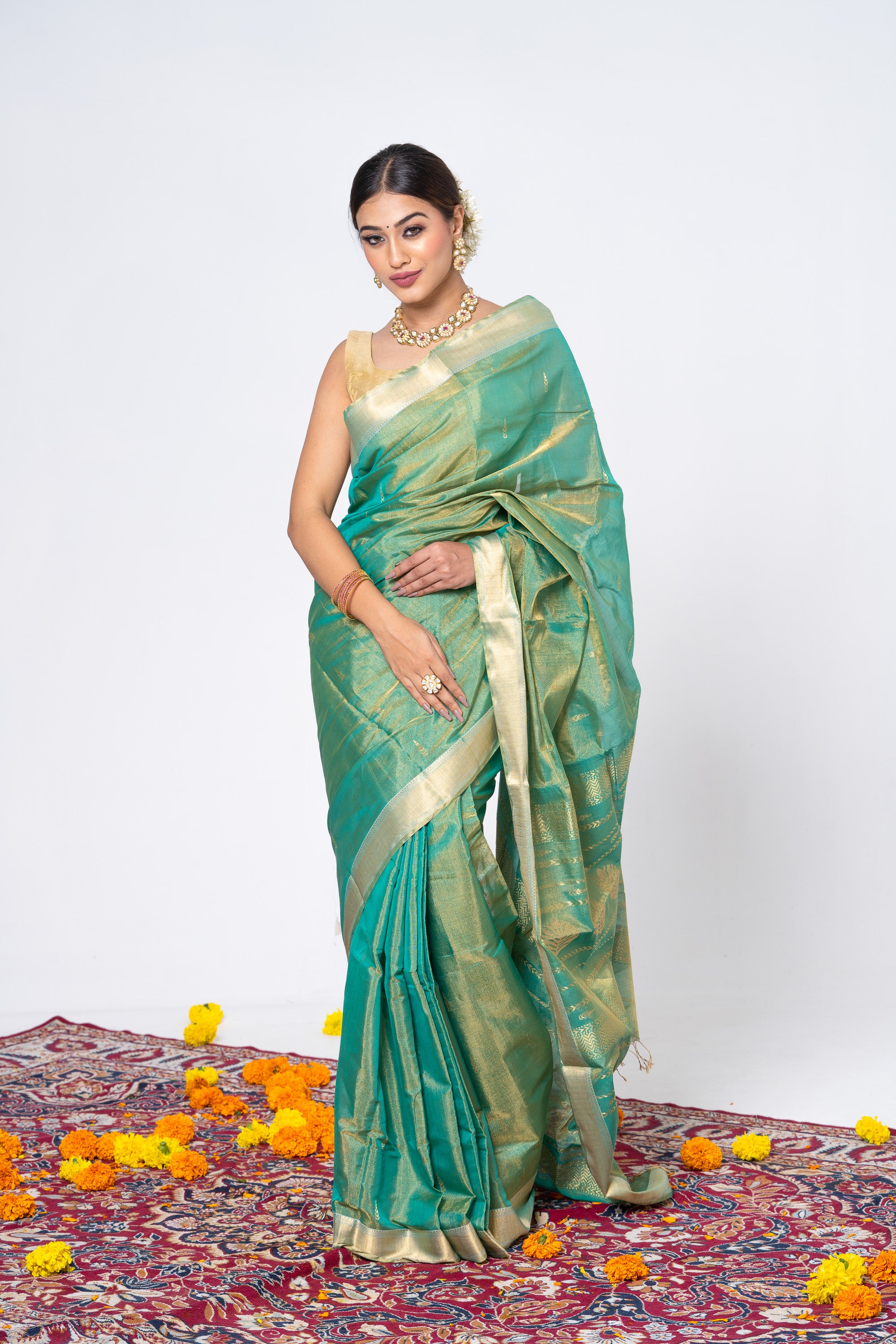 Turquoise Tissue Saree