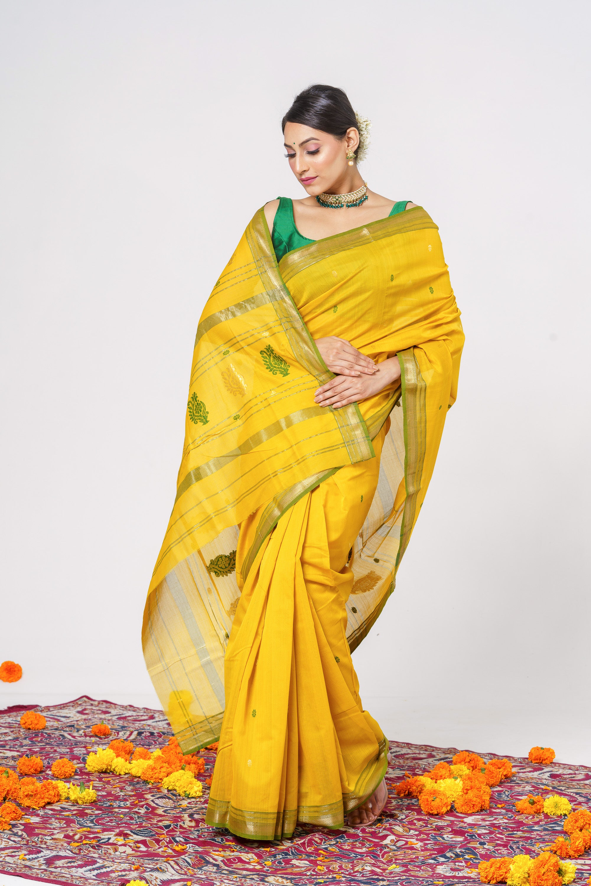 yellow green traditional maheshwari