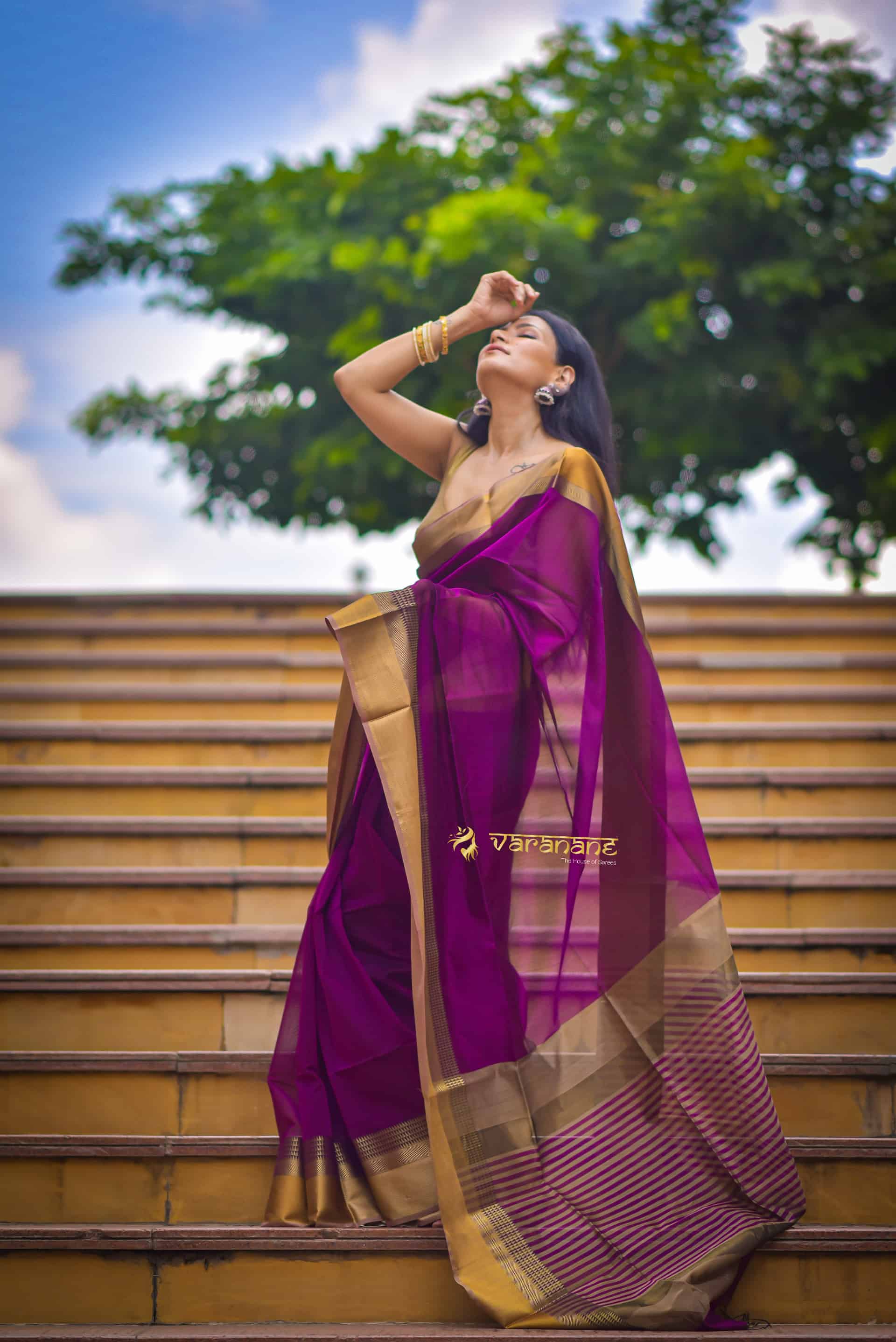 Purple Resham Royalty Handwoven Maheshwari Saree