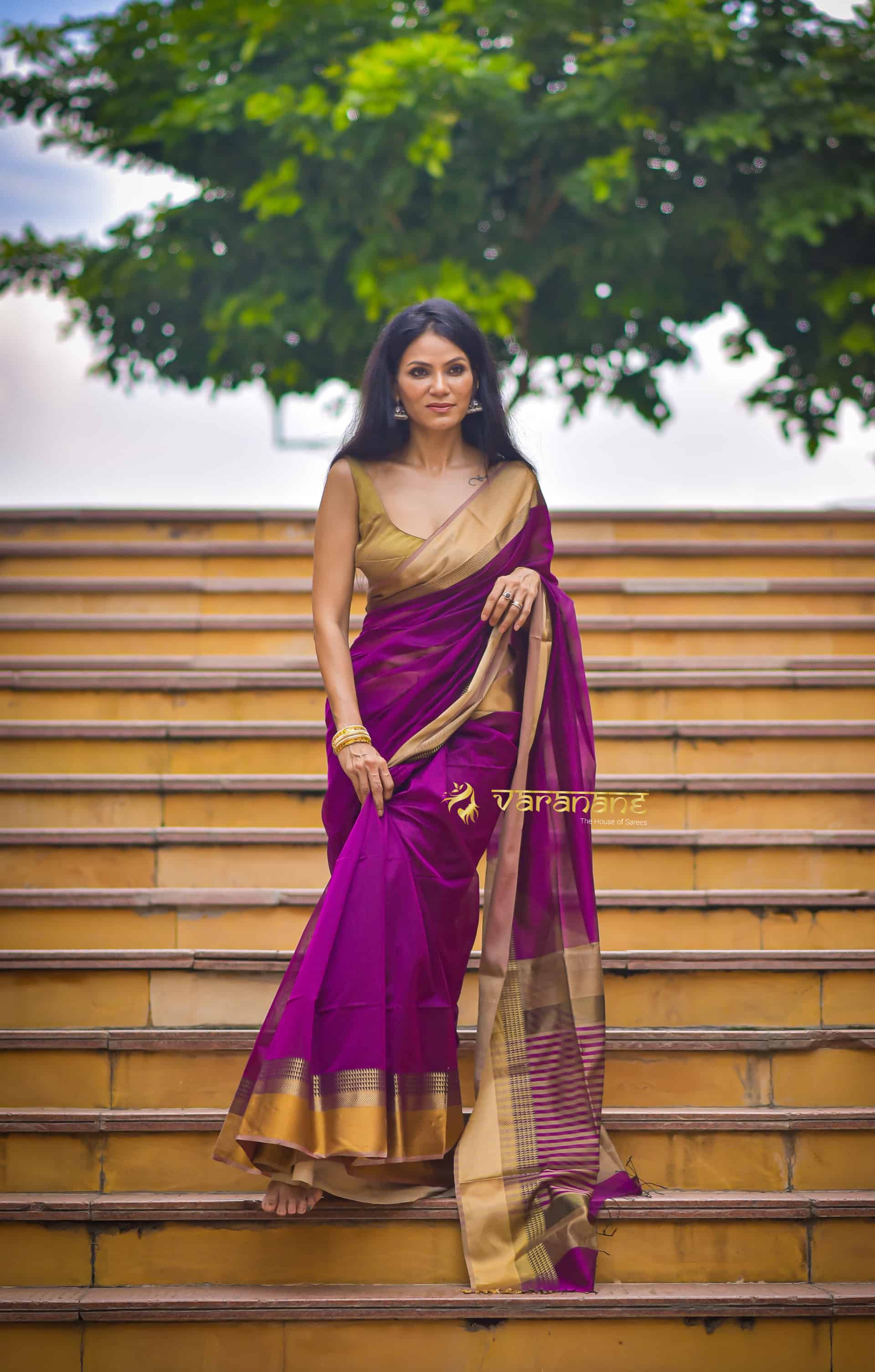 Purple Resham Royalty Handwoven Maheshwari Saree