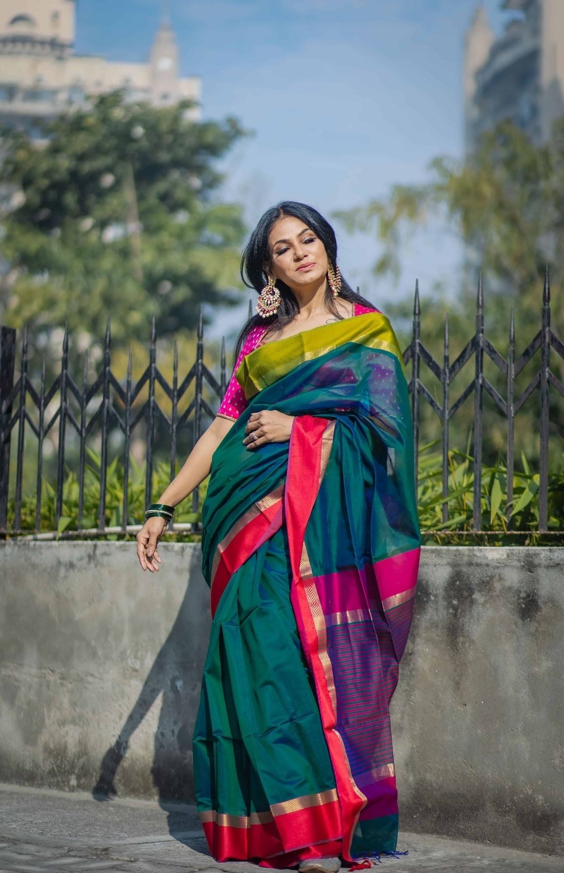 Dual Border Sand Treasure Saree peacock blue