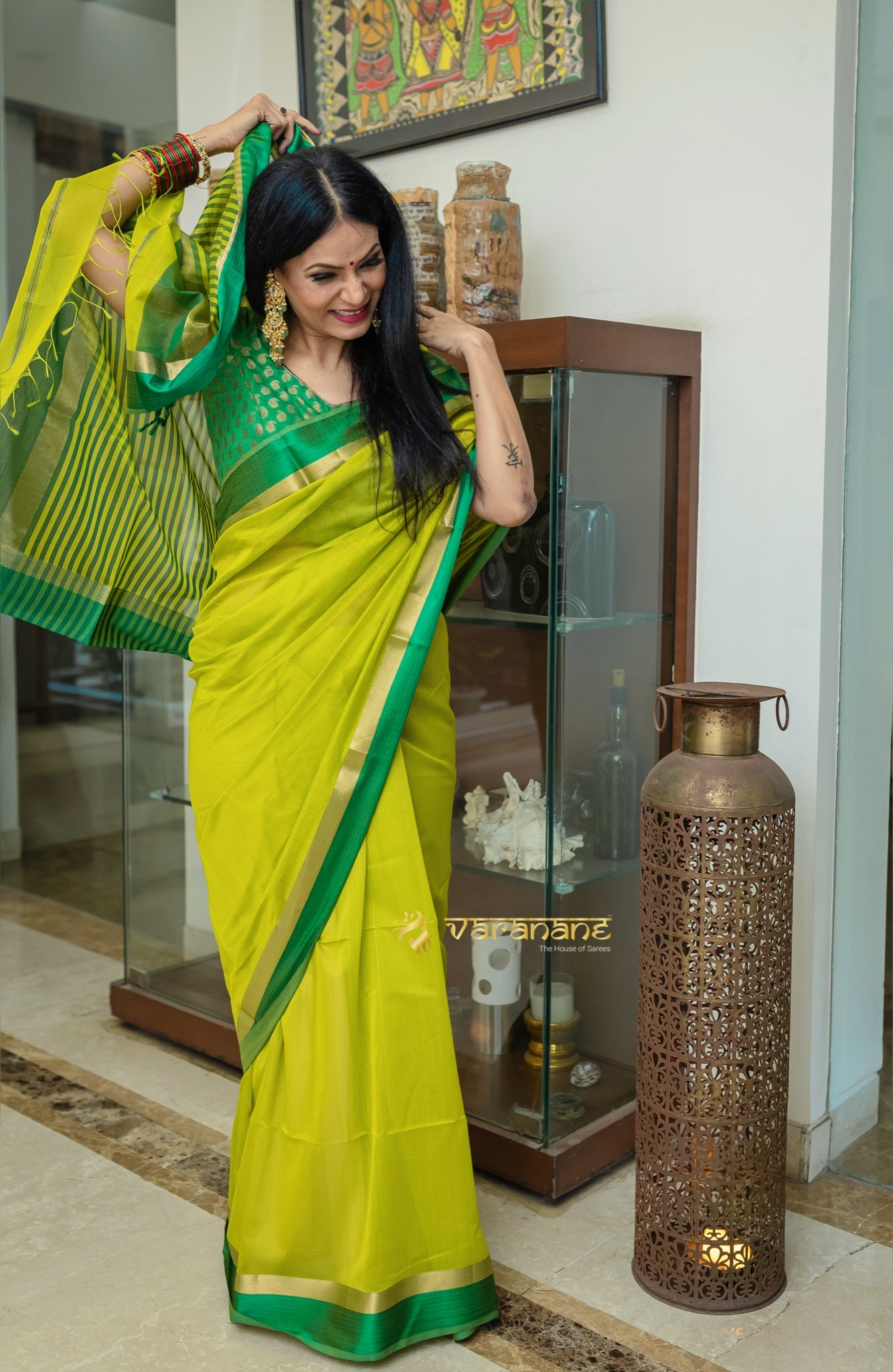 Fresh green sico Maheshwari saree