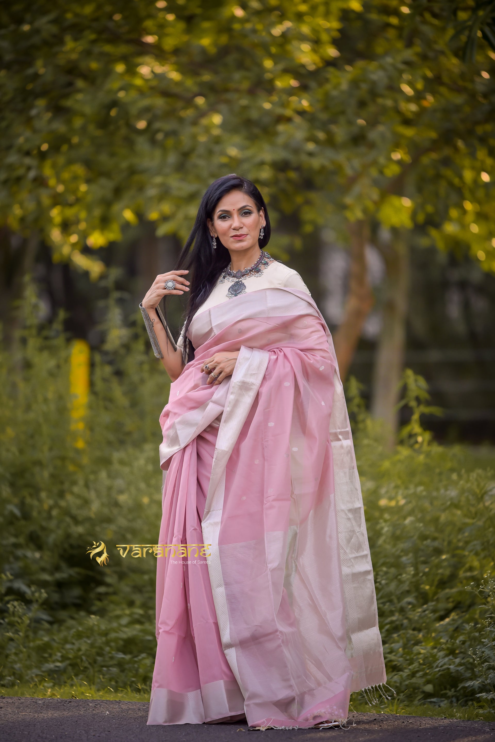 Soft pink sico Maheshwari saree