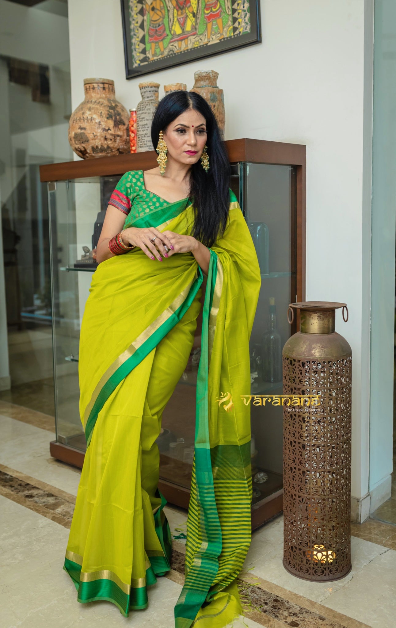 Fresh green sico Maheshwari saree