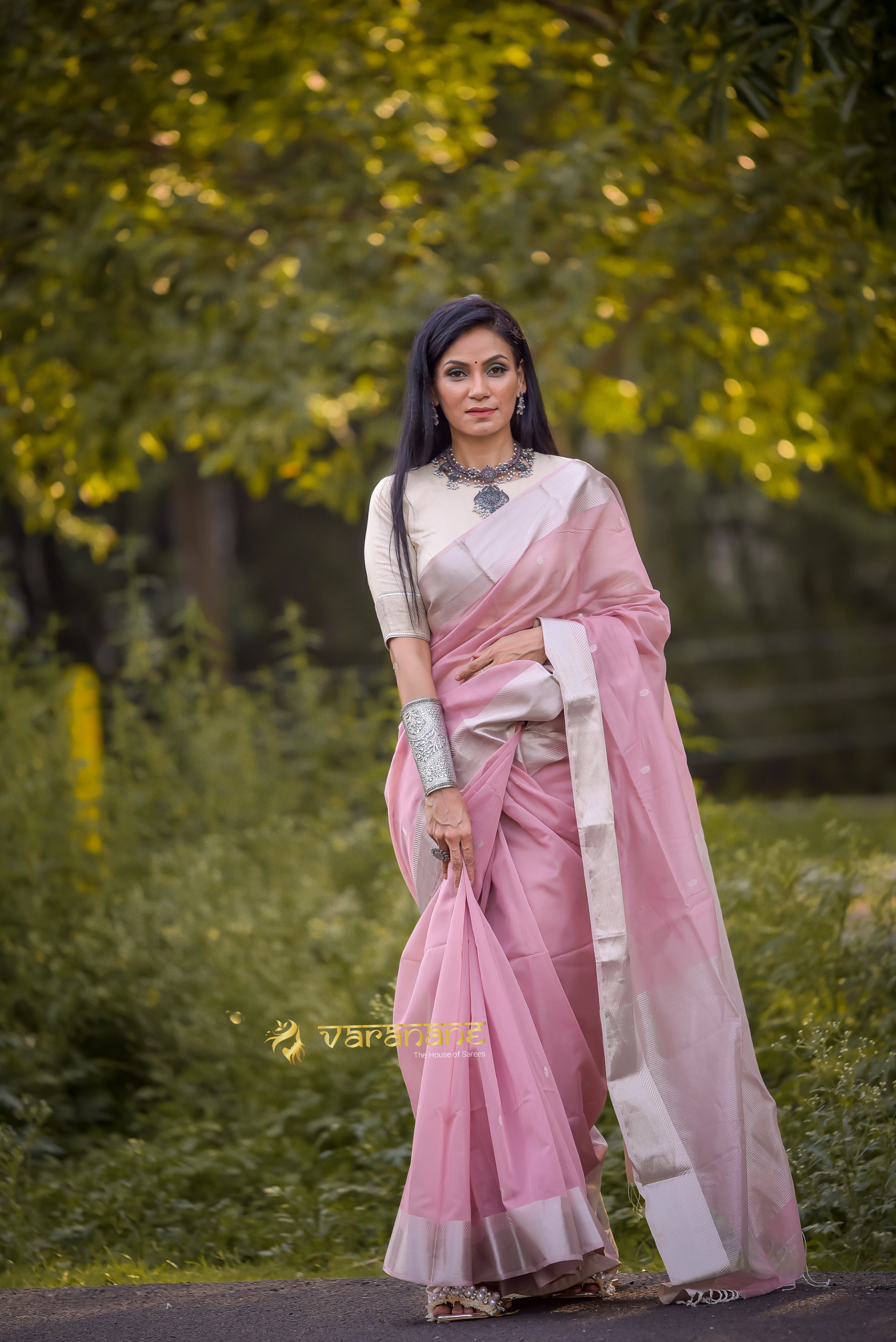 Soft pink sico Maheshwari saree