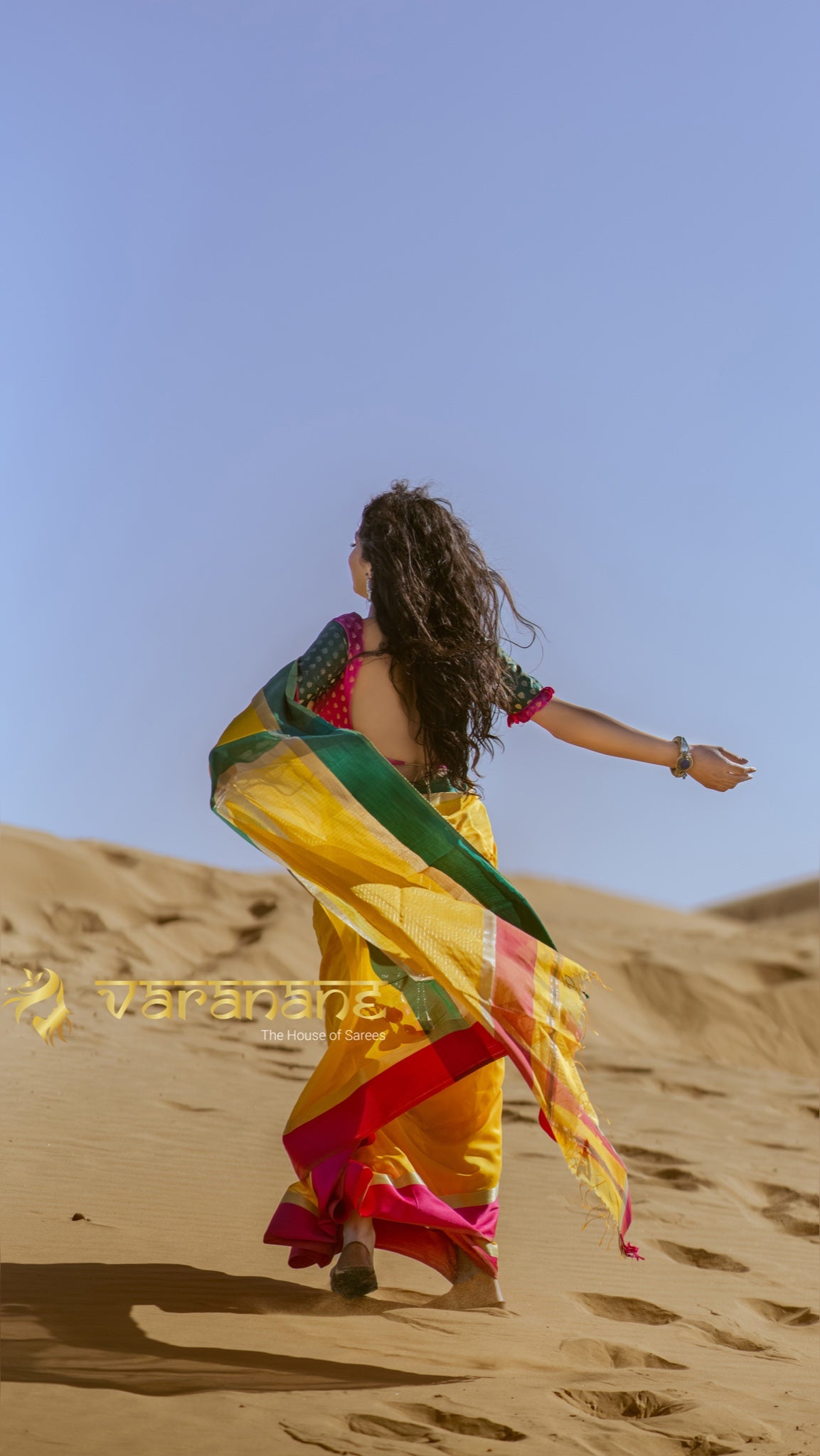 yellow Dual Border Sand Treasure Saree