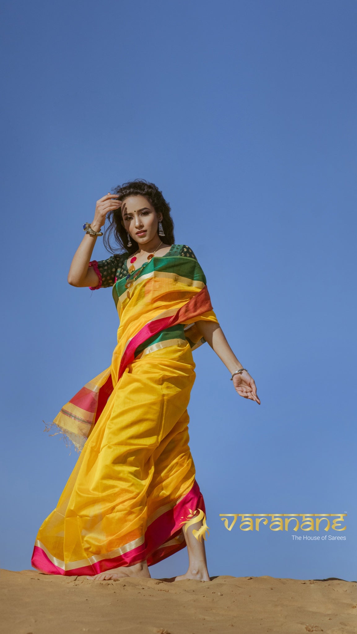 yellow Dual Border Sand Treasure Saree