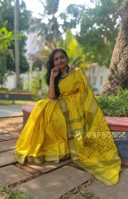 Lata Jaal Yellow Saree