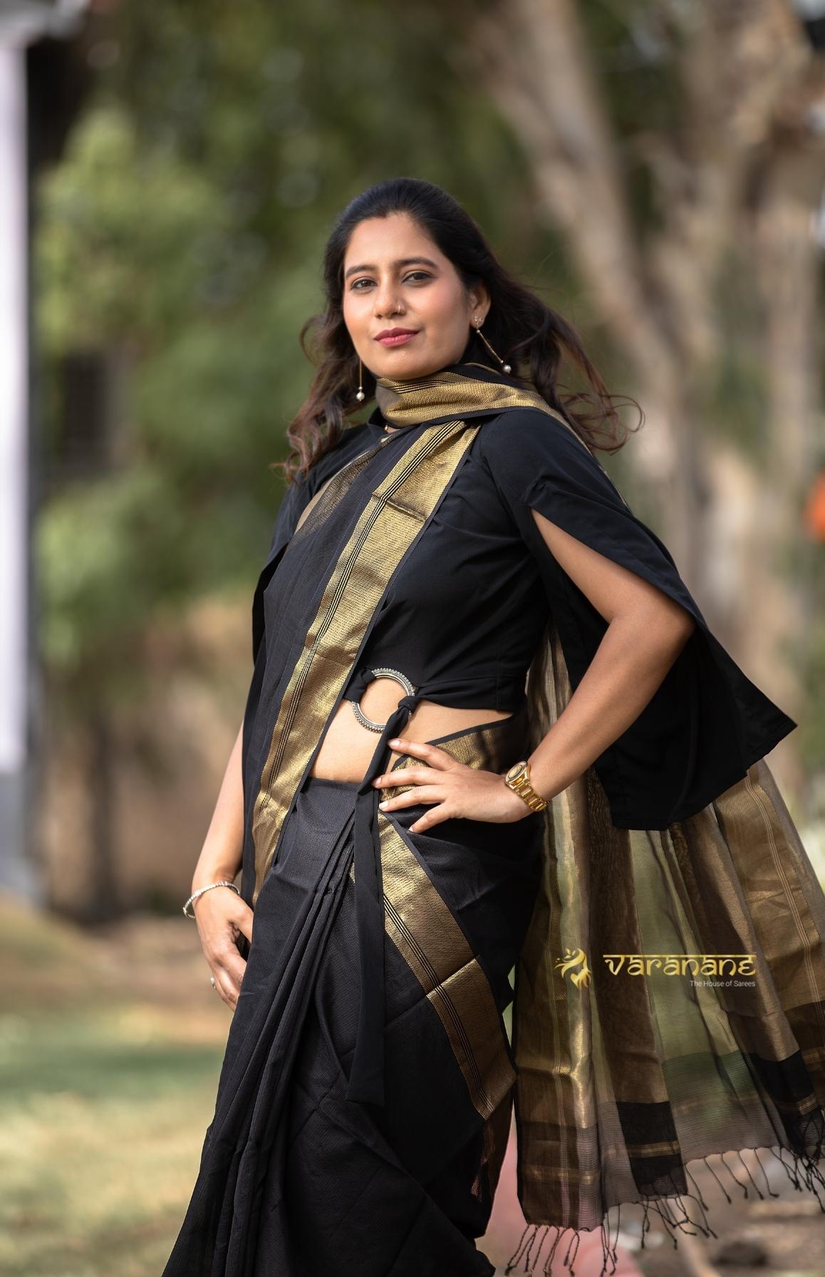 Black Gold Pallu Maheshwari Saree